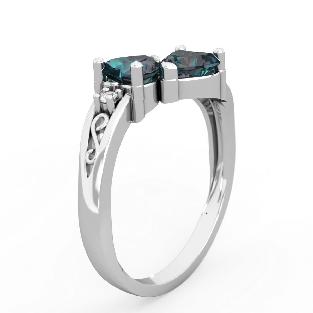 Alexandrite Snuggling Hearts 14K White Gold ring R2178