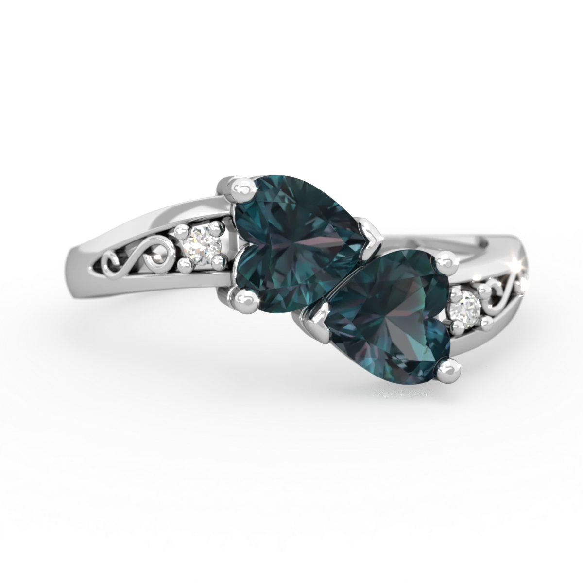 Alexandrite Snuggling Hearts 14K White Gold ring R2178