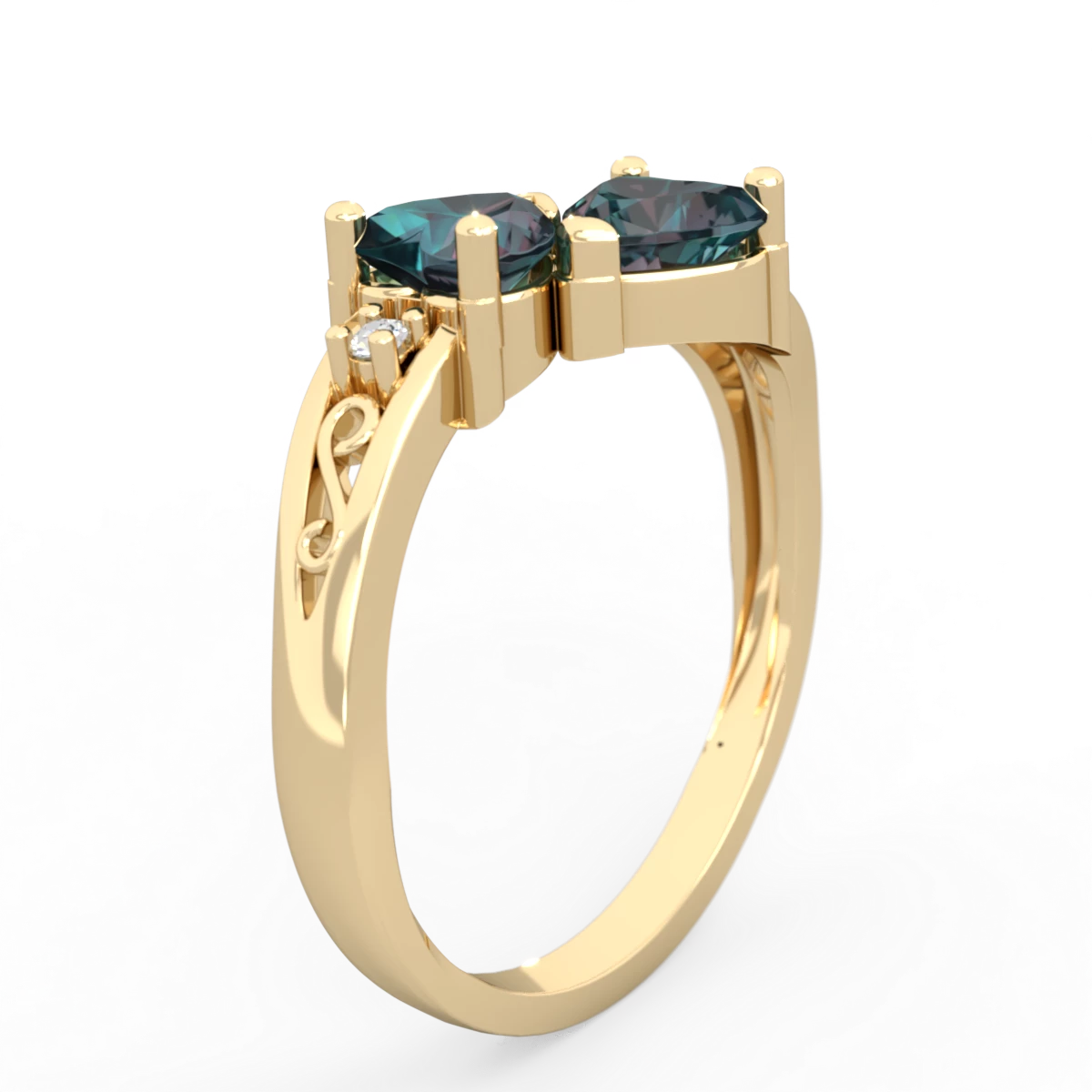 Alexandrite Snuggling Hearts 14K Yellow Gold ring R2178
