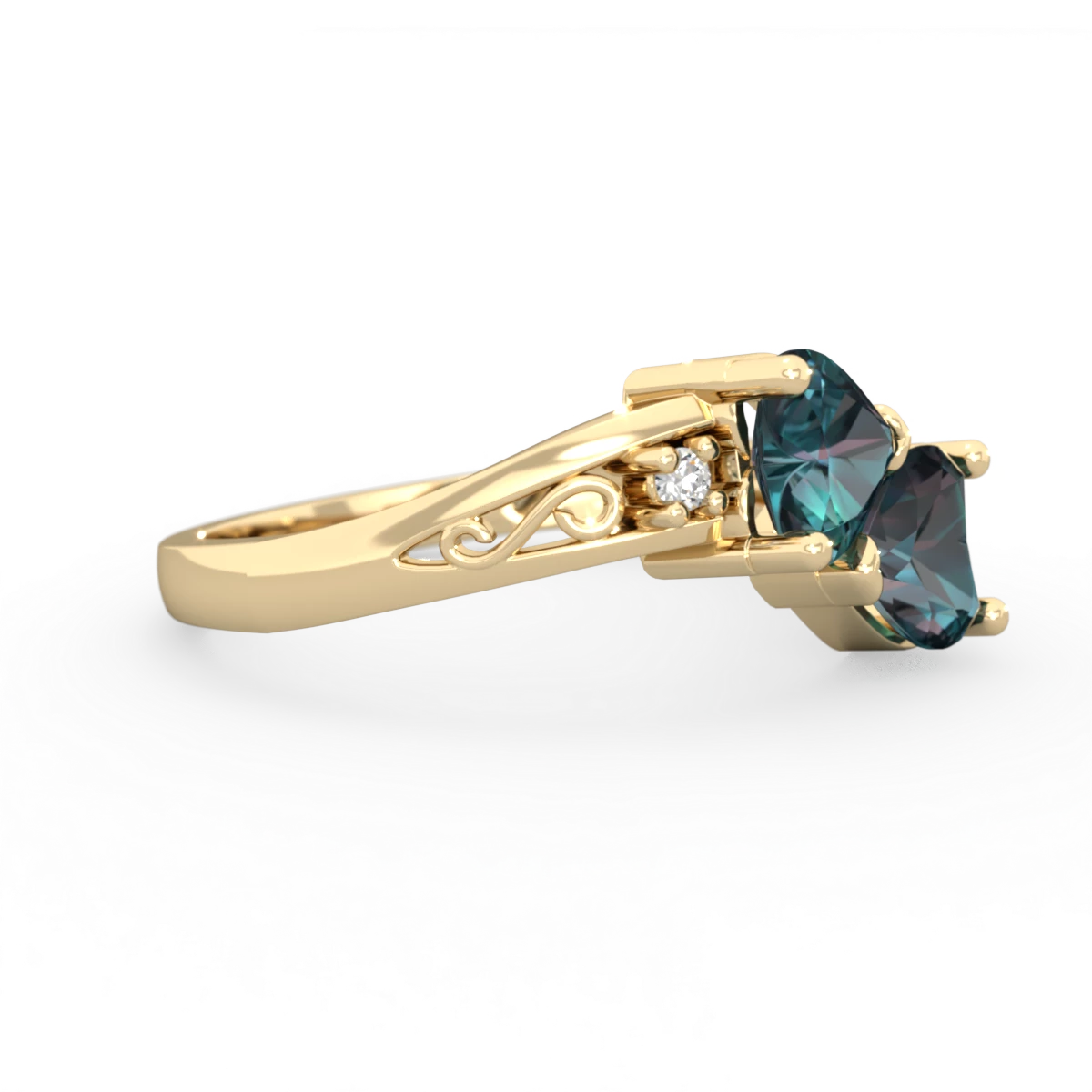 Alexandrite Snuggling Hearts 14K Yellow Gold ring R2178