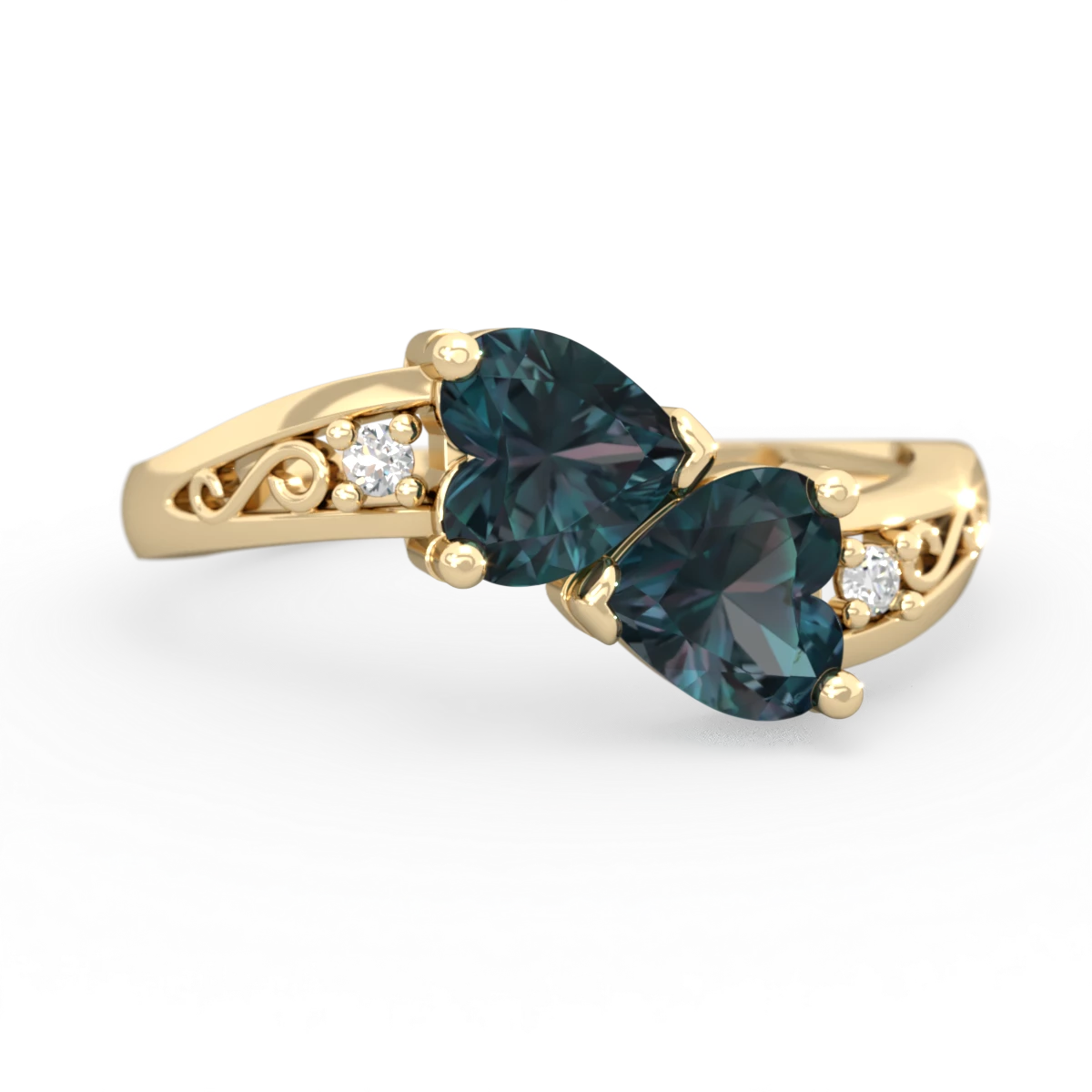 Alexandrite Snuggling Hearts 14K Yellow Gold ring R2178