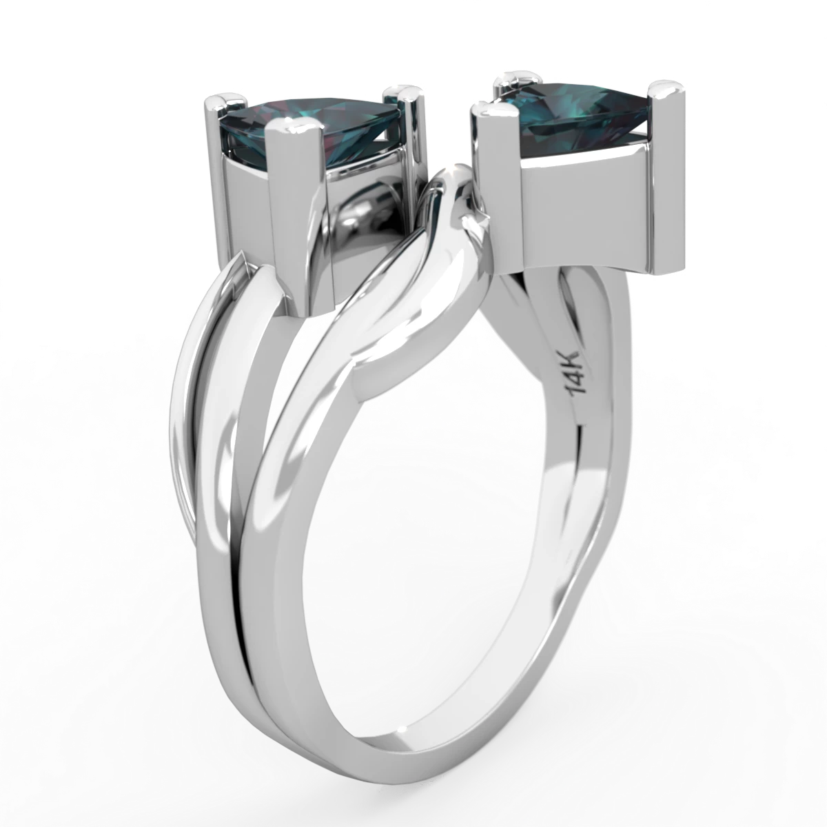 Alexandrite Split Band Swirl 14K White Gold ring R2341