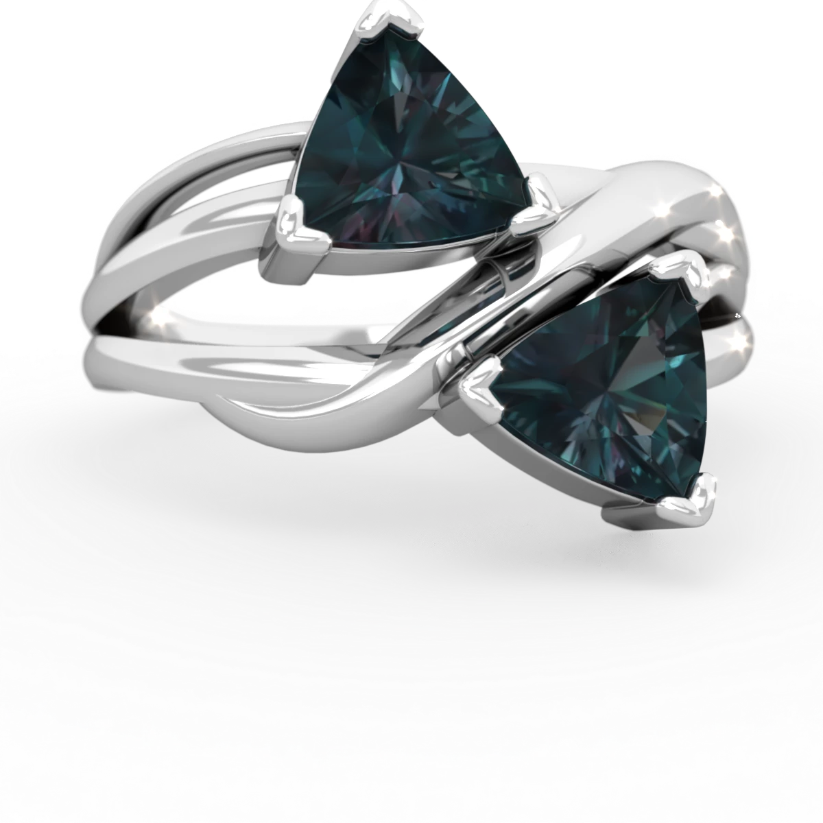 Alexandrite Split Band Swirl 14K White Gold ring R2341
