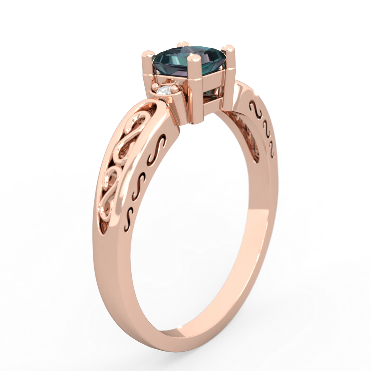 Alexandrite Filligree Scroll Square 14K Rose Gold ring R2430