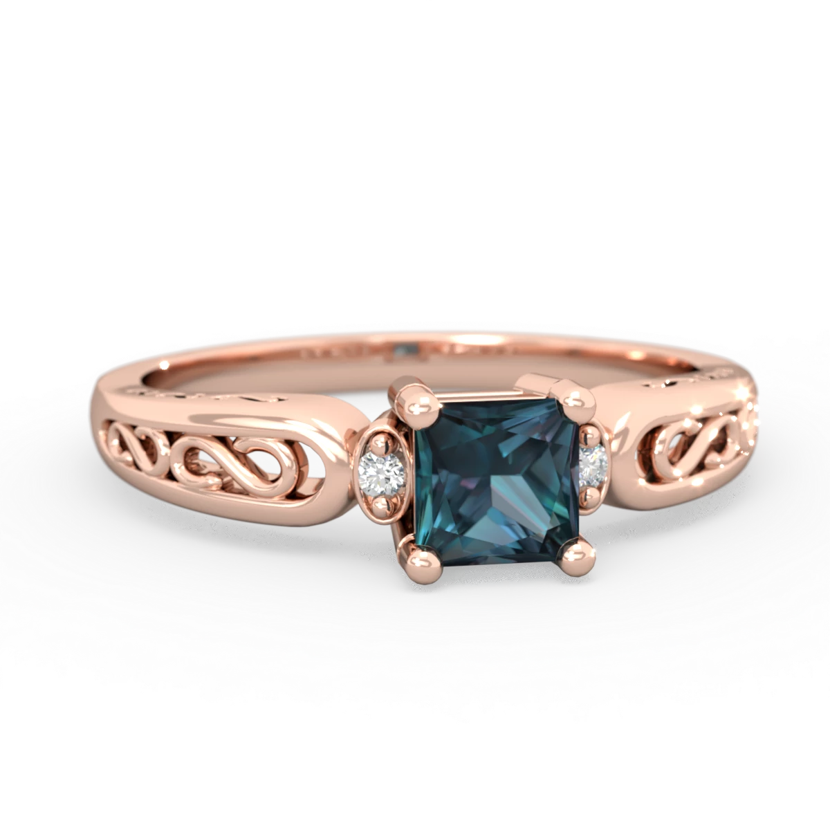 Alexandrite Filligree Scroll Square 14K Rose Gold ring R2430