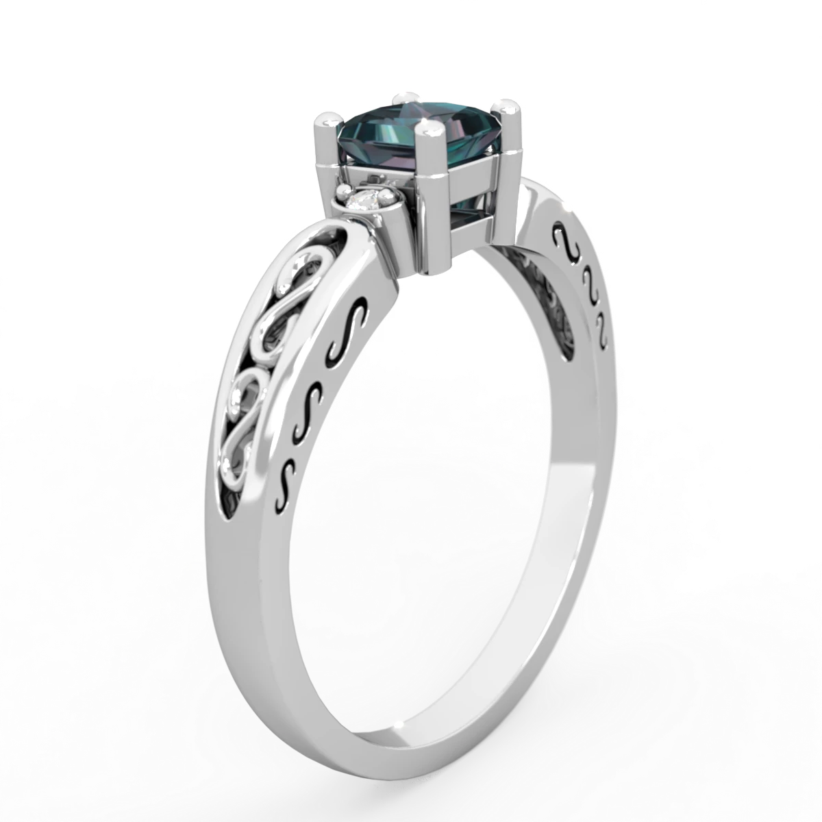 Alexandrite Filligree Scroll Square 14K White Gold ring R2430