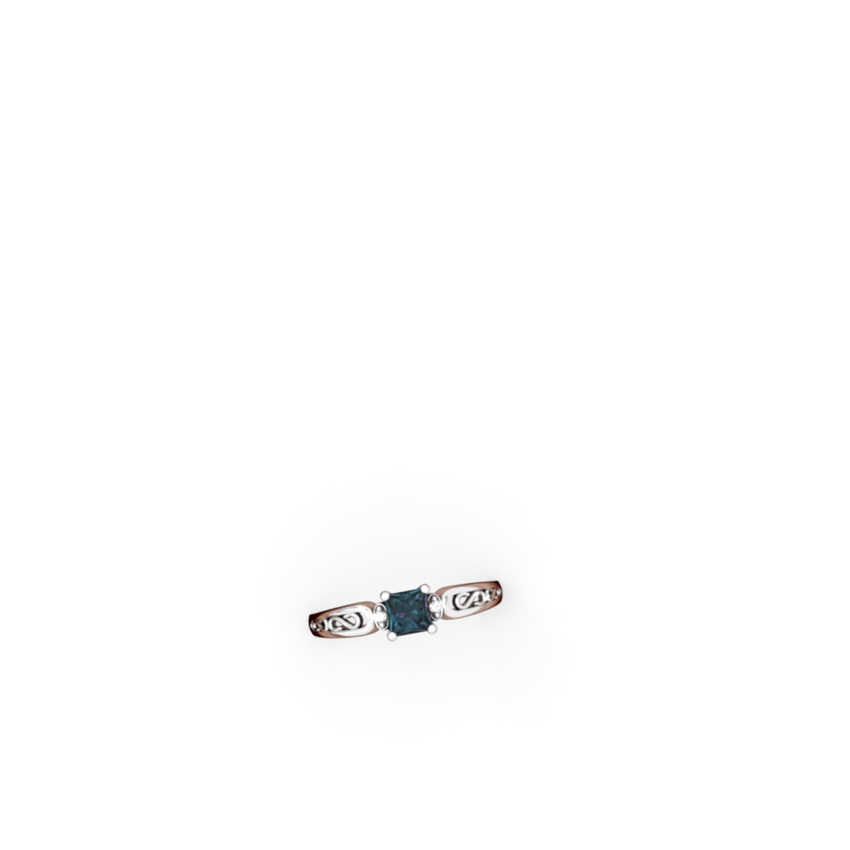 Alexandrite Filligree Scroll Square 14K White Gold ring R2430