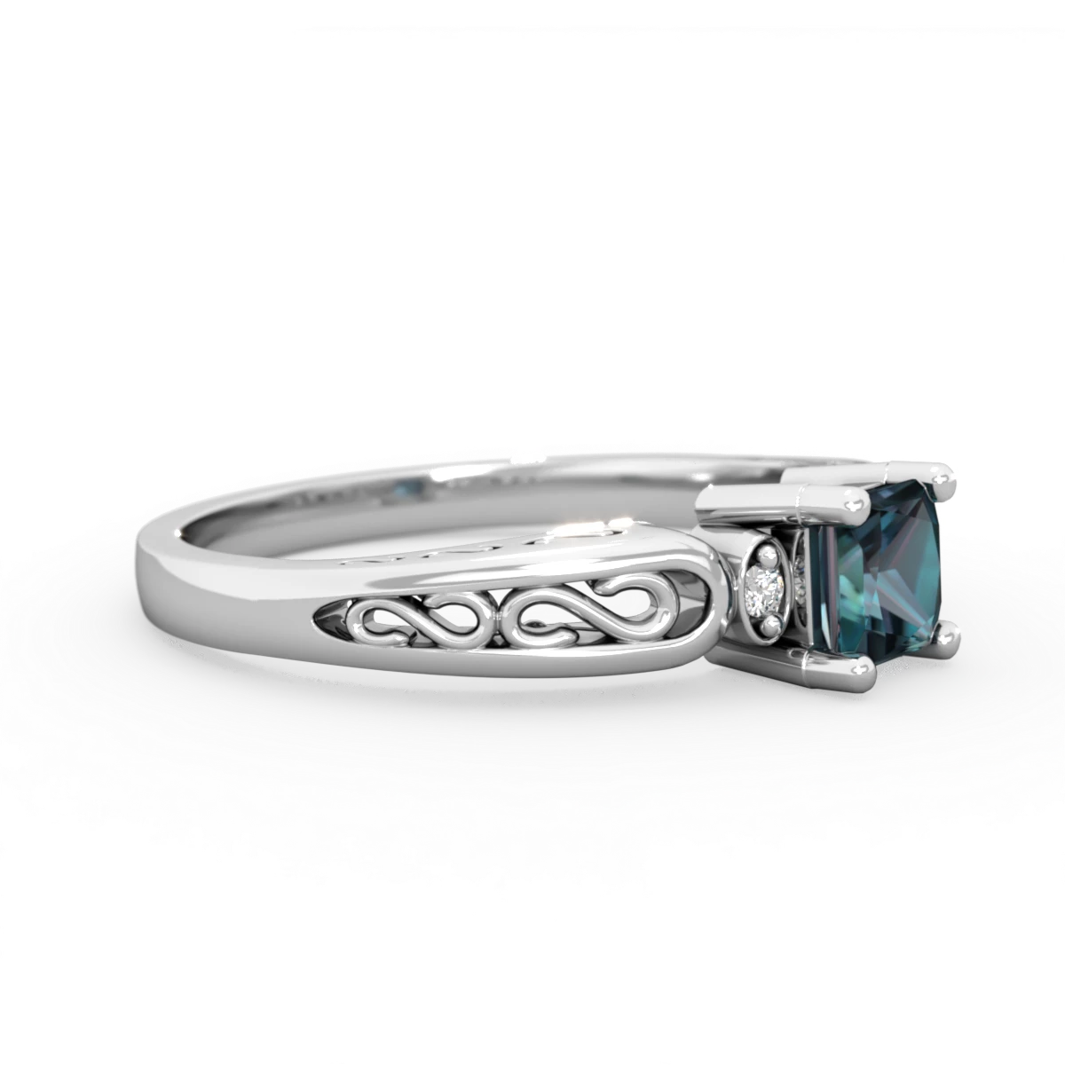 Alexandrite Filligree Scroll Square 14K White Gold ring R2430