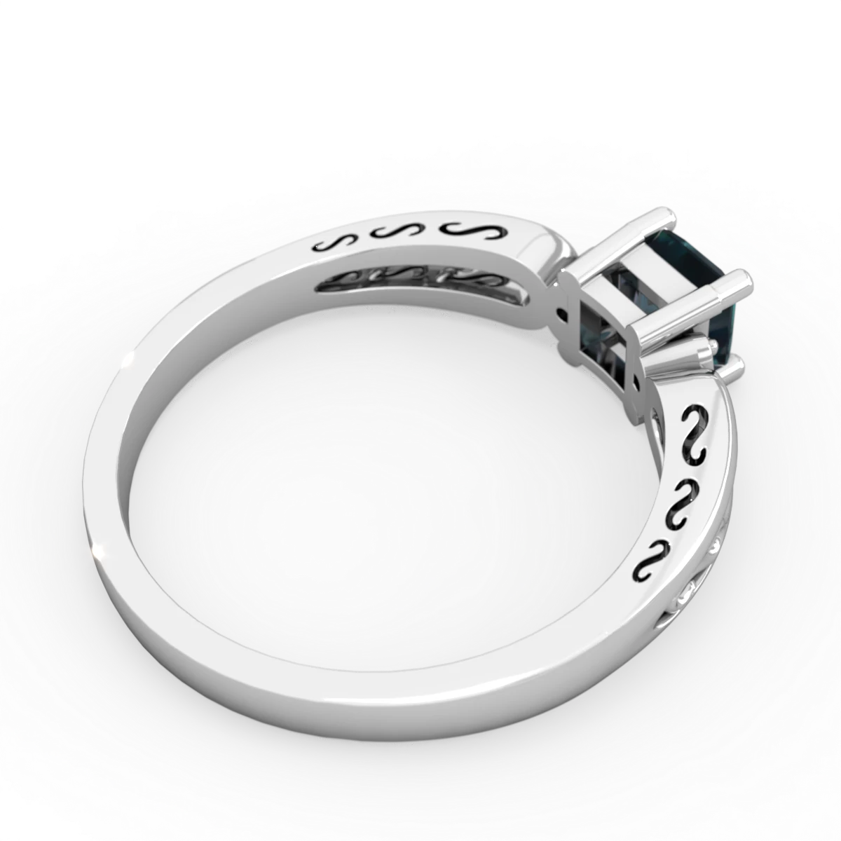 Alexandrite Filligree Scroll Square 14K White Gold ring R2430