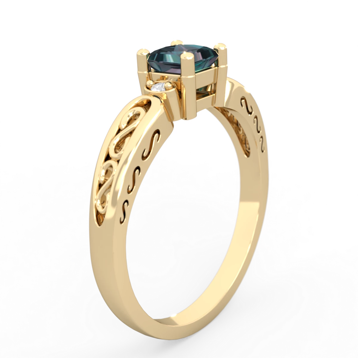 Alexandrite Filligree Scroll Square 14K Yellow Gold ring R2430