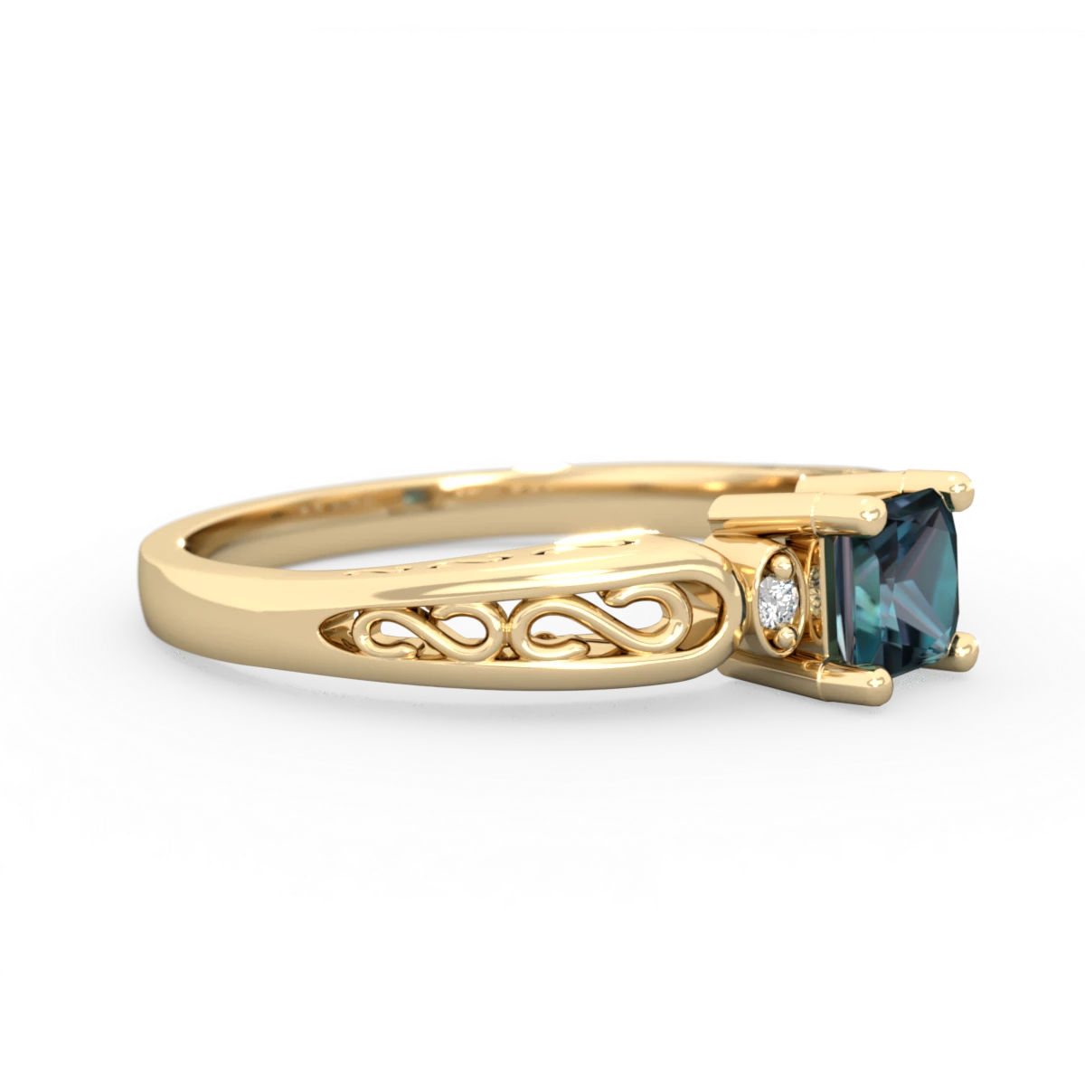 Alexandrite Filligree Scroll Square 14K Yellow Gold ring R2430