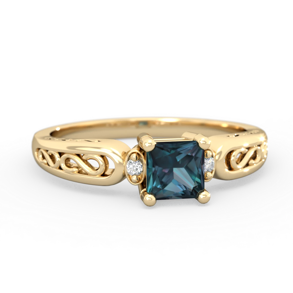 Alexandrite Filligree Scroll Square 14K Yellow Gold ring R2430