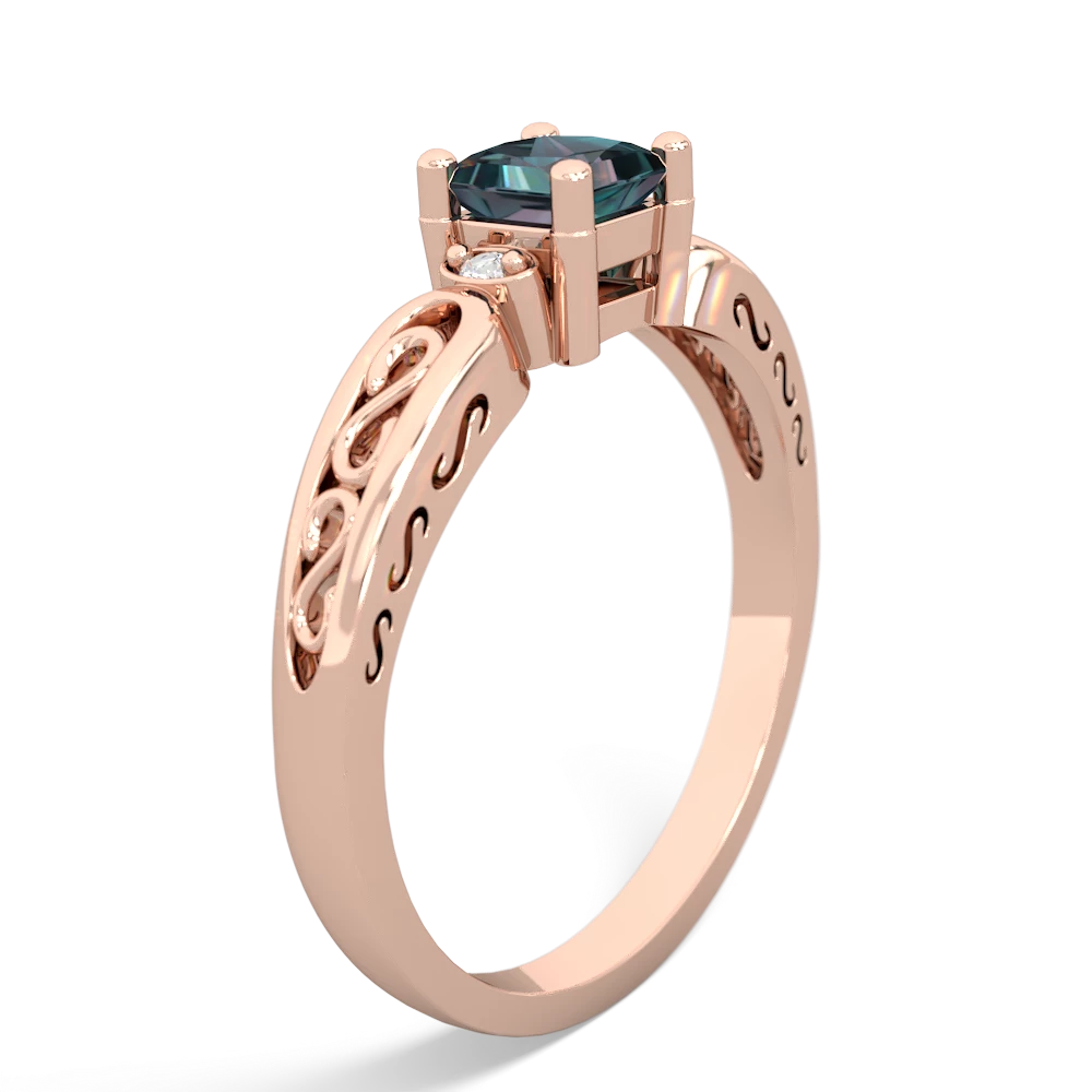 Alexandrite Filligree Scroll Square 14K Rose Gold ring R2430