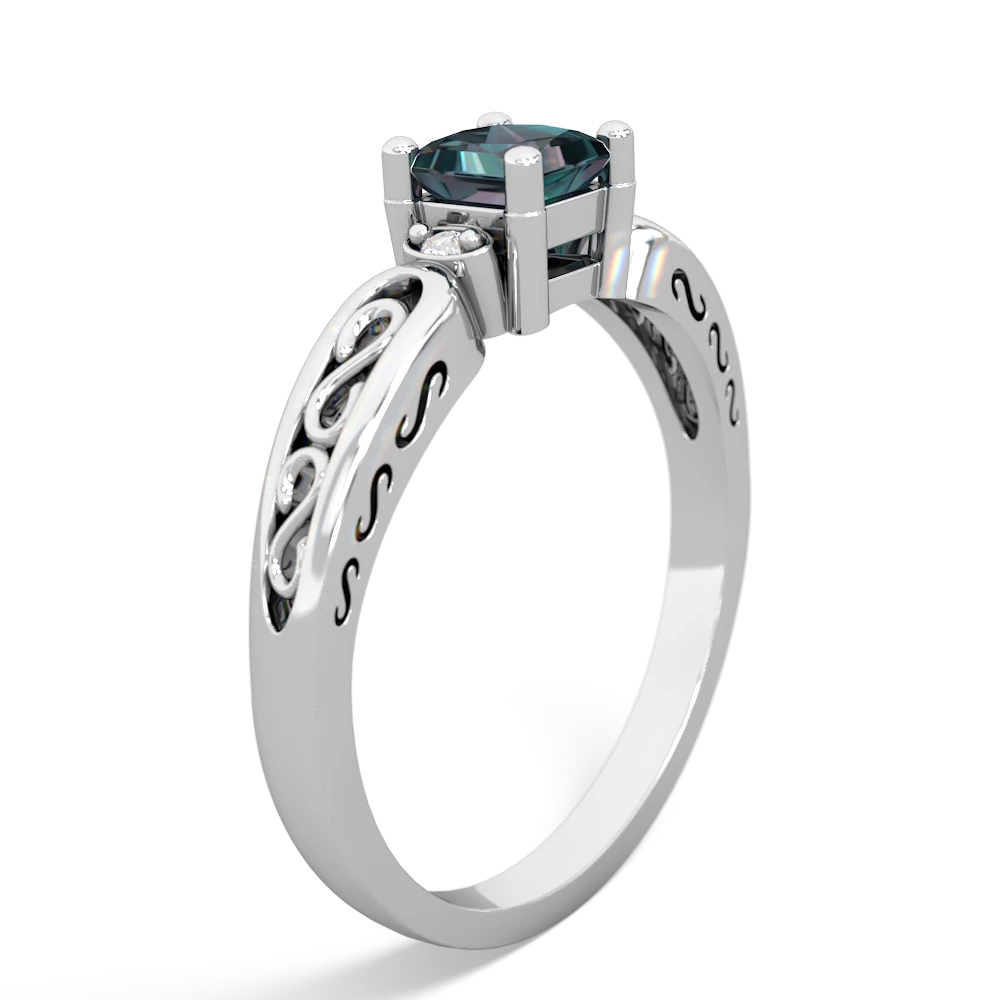 Alexandrite Filligree Scroll Square 14K White Gold ring R2430