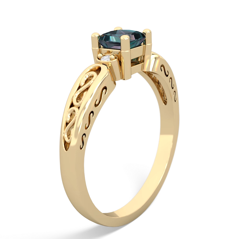 Alexandrite Filligree Scroll Square 14K Yellow Gold ring R2430