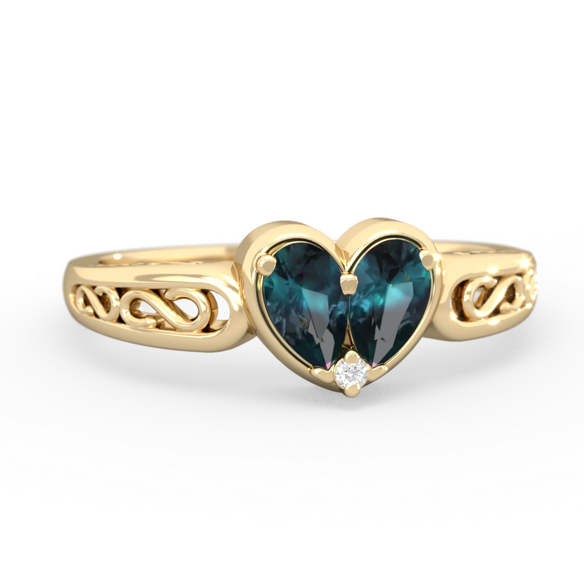 Alexandrite Filligree 'One Heart' 14K Yellow Gold ring R5070