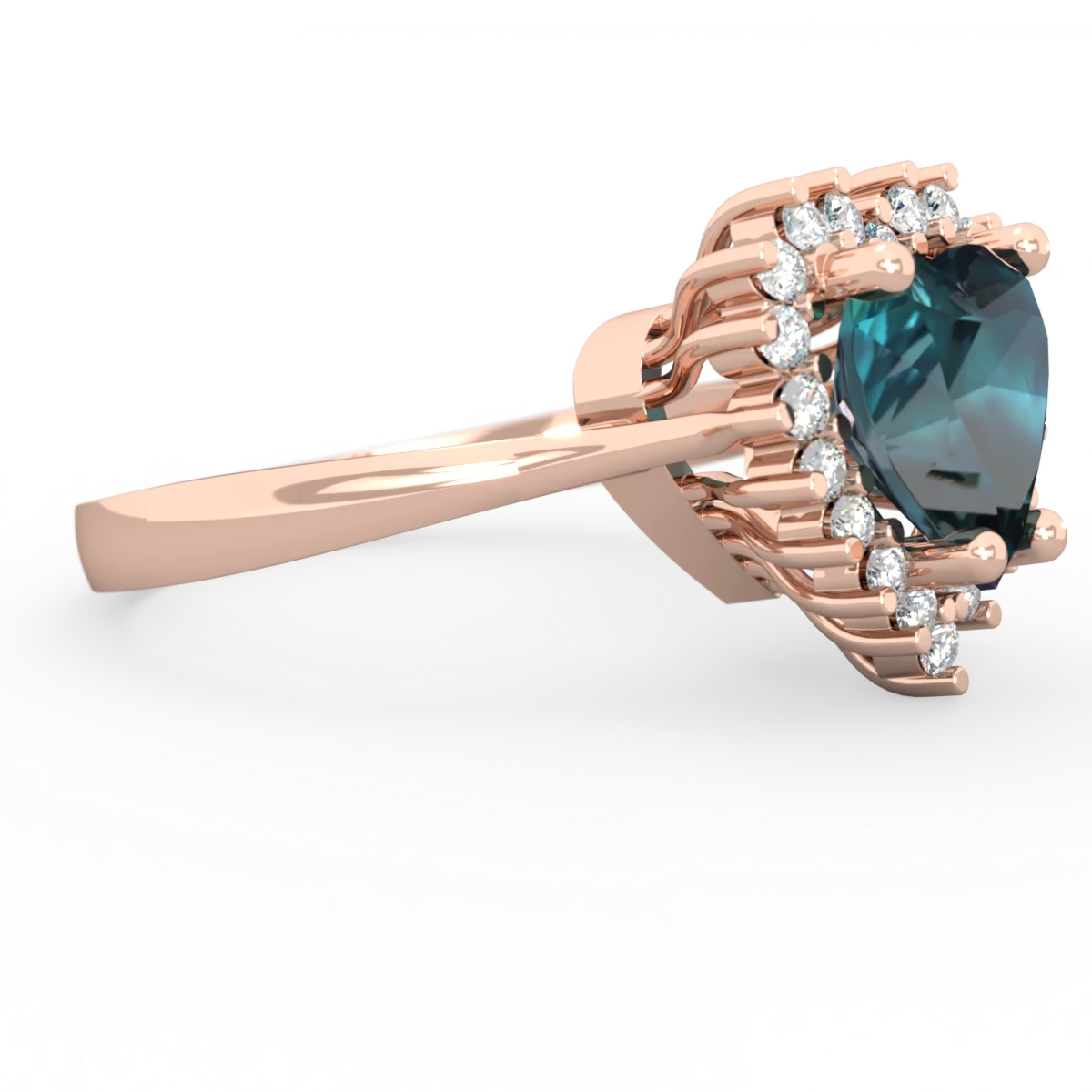 Alexandrite Sparkling Halo Heart 14K Rose Gold ring R0391