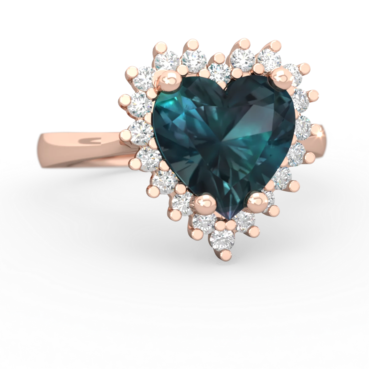 Alexandrite Sparkling Halo Heart 14K Rose Gold ring R0391