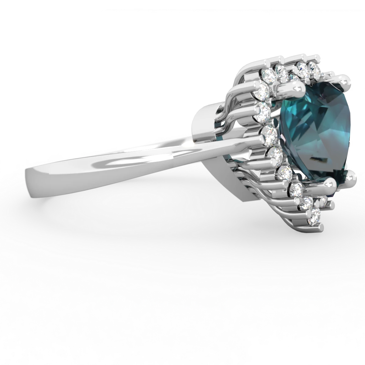 Alexandrite Sparkling Halo Heart 14K White Gold ring R0391