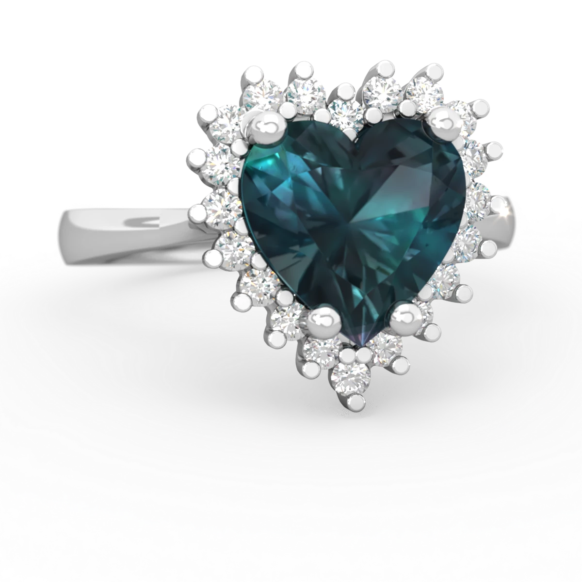Alexandrite Sparkling Halo Heart 14K White Gold ring R0391