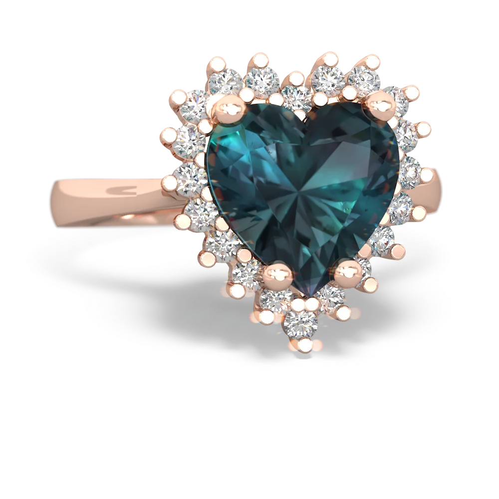 Alexandrite Sparkling Halo Heart 14K Rose Gold ring R0391