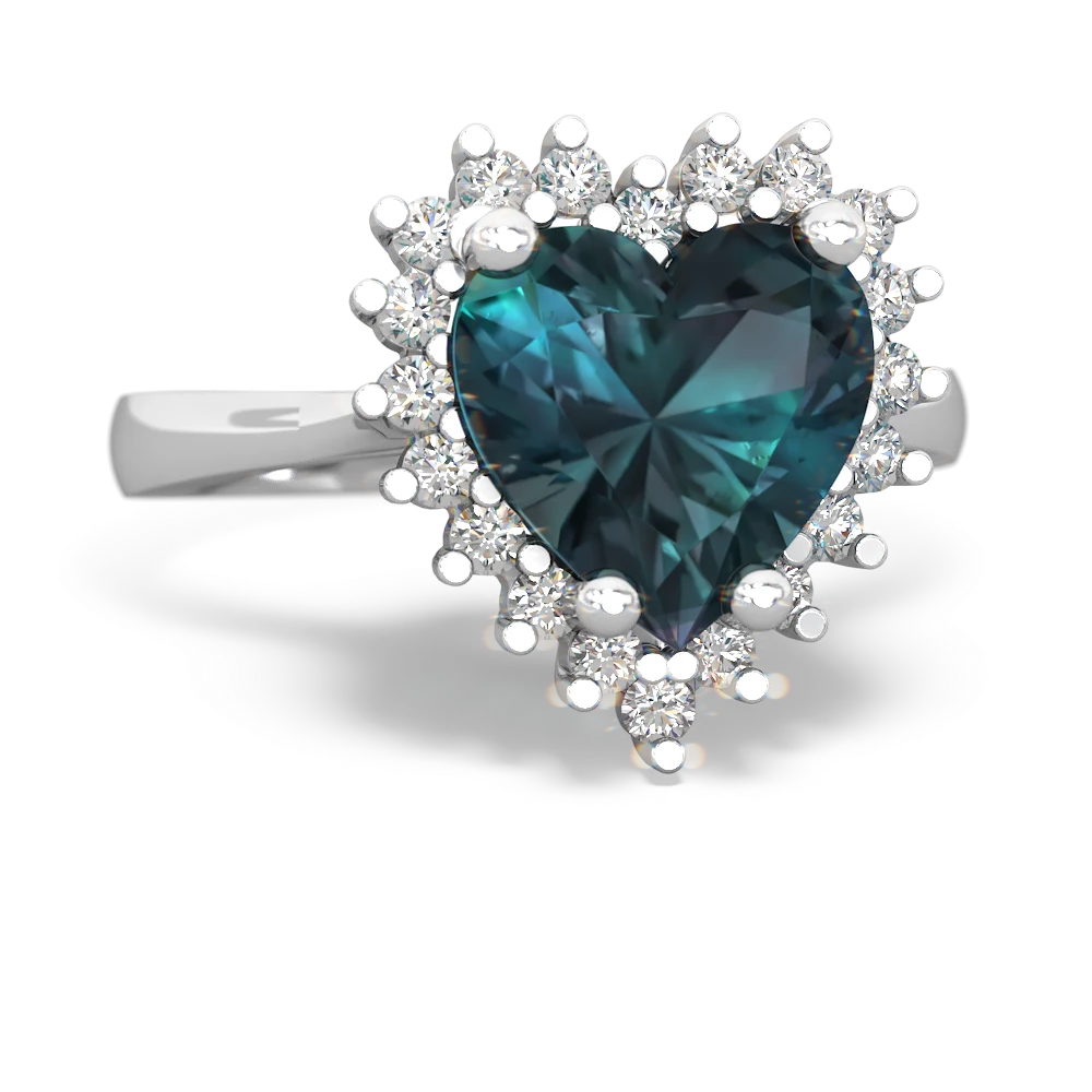 Alexandrite Sparkling Halo Heart 14K White Gold ring R0391