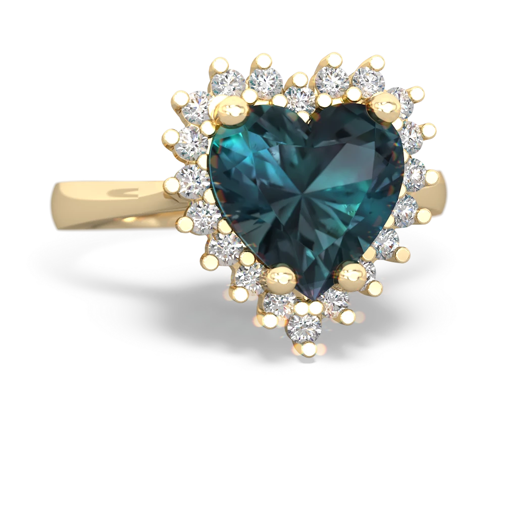 Alexandrite Sparkling Halo Heart 14K Yellow Gold ring R0391