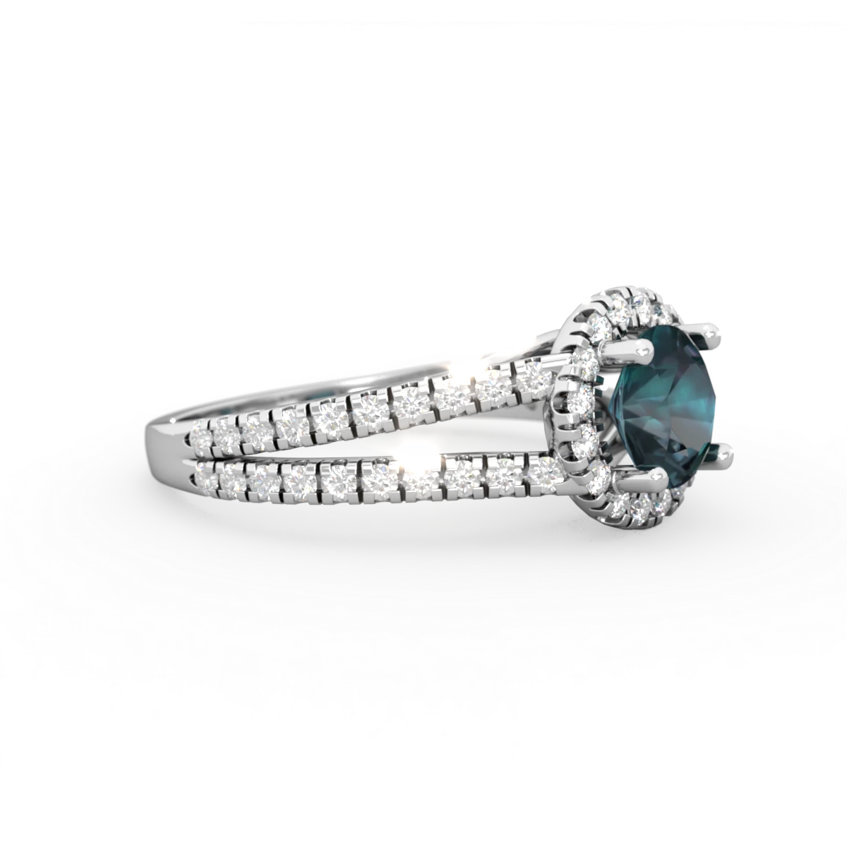 Alexandrite Pave Halo 14K White Gold ring R5490