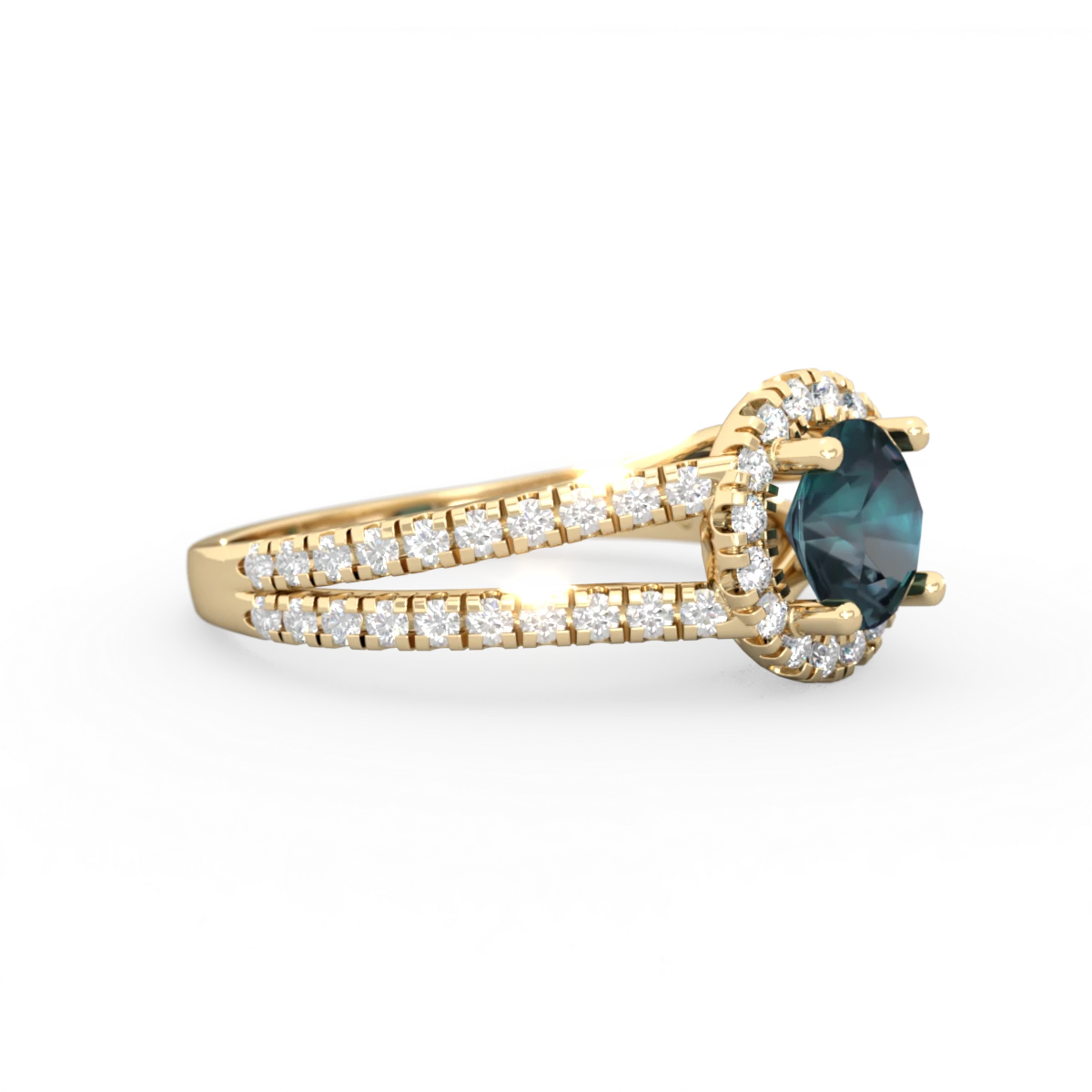Alexandrite Pave Halo 14K Yellow Gold ring R5490