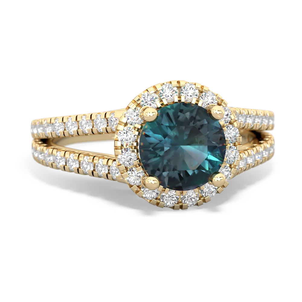 Lab Alexandrite Pave Halo 14K Yellow Gold ring R5490 - front view