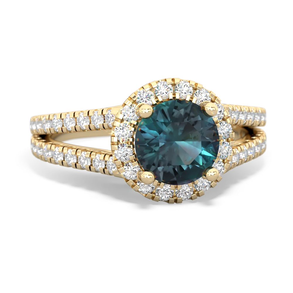 Alexandrite Pave Halo 14K Yellow Gold ring R5490