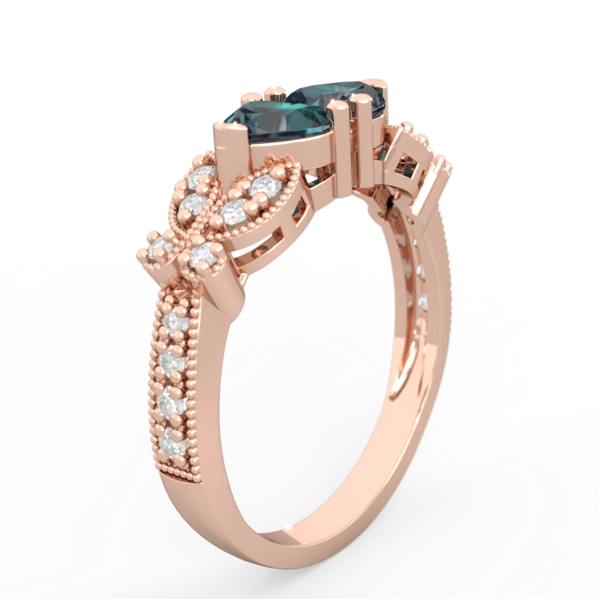 Alexandrite Diamond Butterflies 14K Rose Gold ring R5601