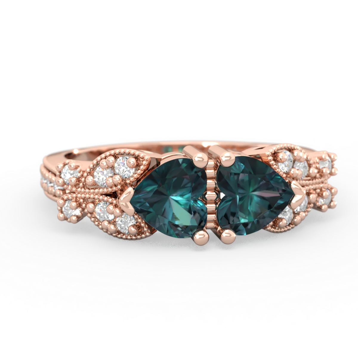 Alexandrite Diamond Butterflies 14K Rose Gold ring R5601