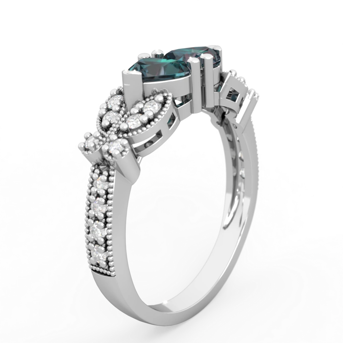 Alexandrite Diamond Butterflies 14K White Gold ring R5601
