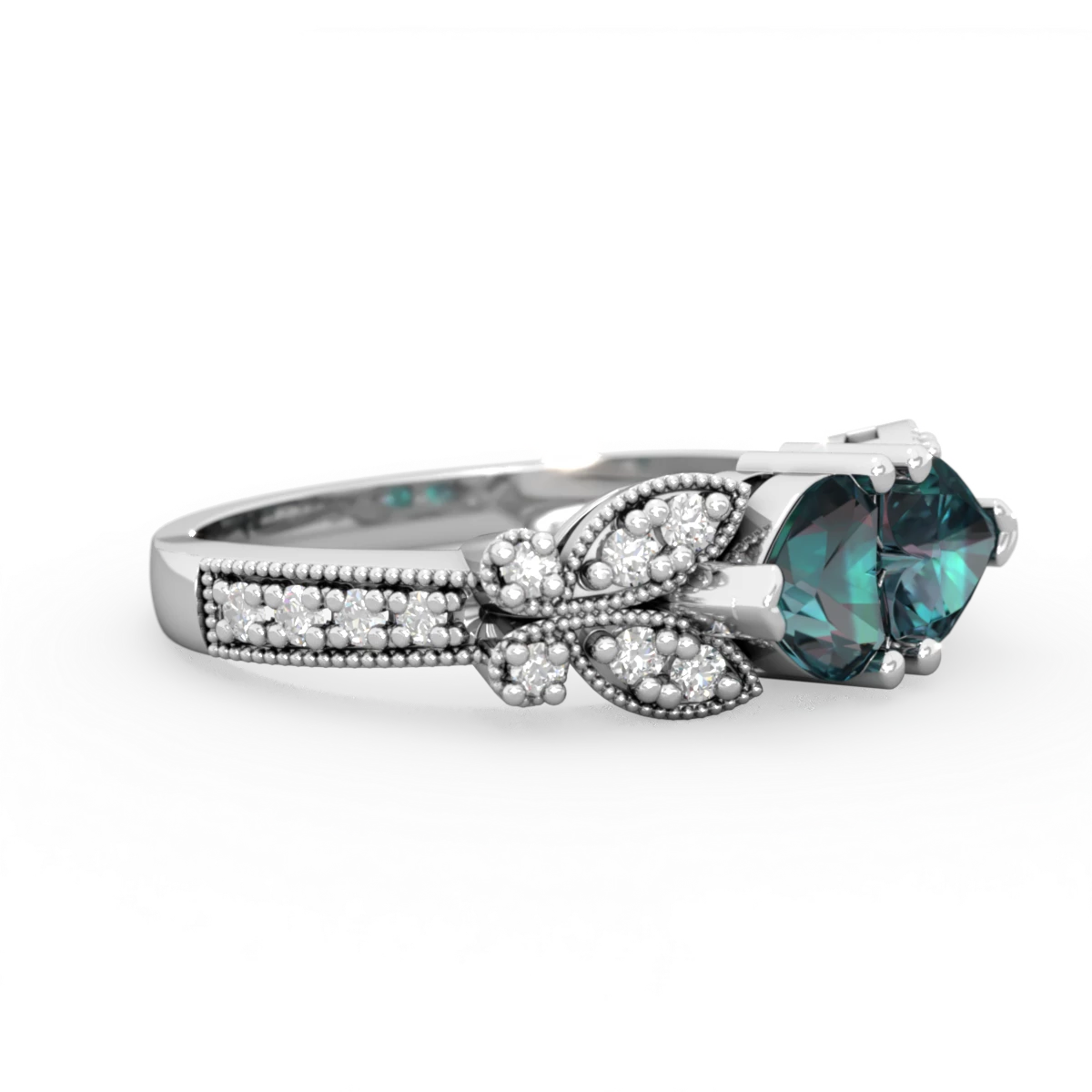 Alexandrite Diamond Butterflies 14K White Gold ring R5601