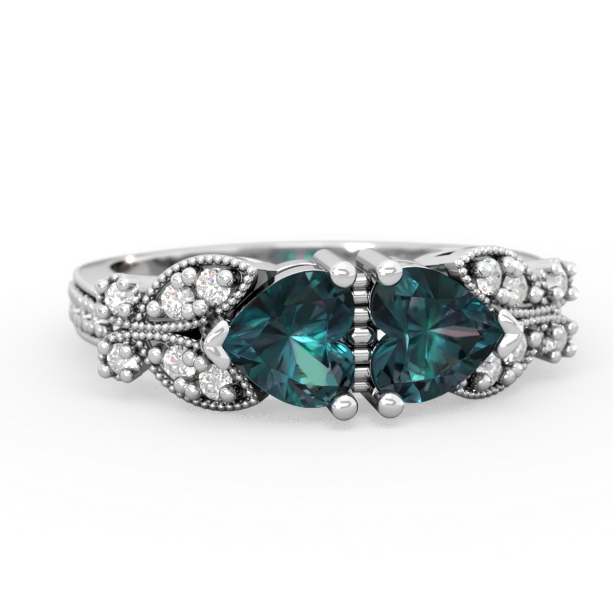 Alexandrite Diamond Butterflies 14K White Gold ring R5601