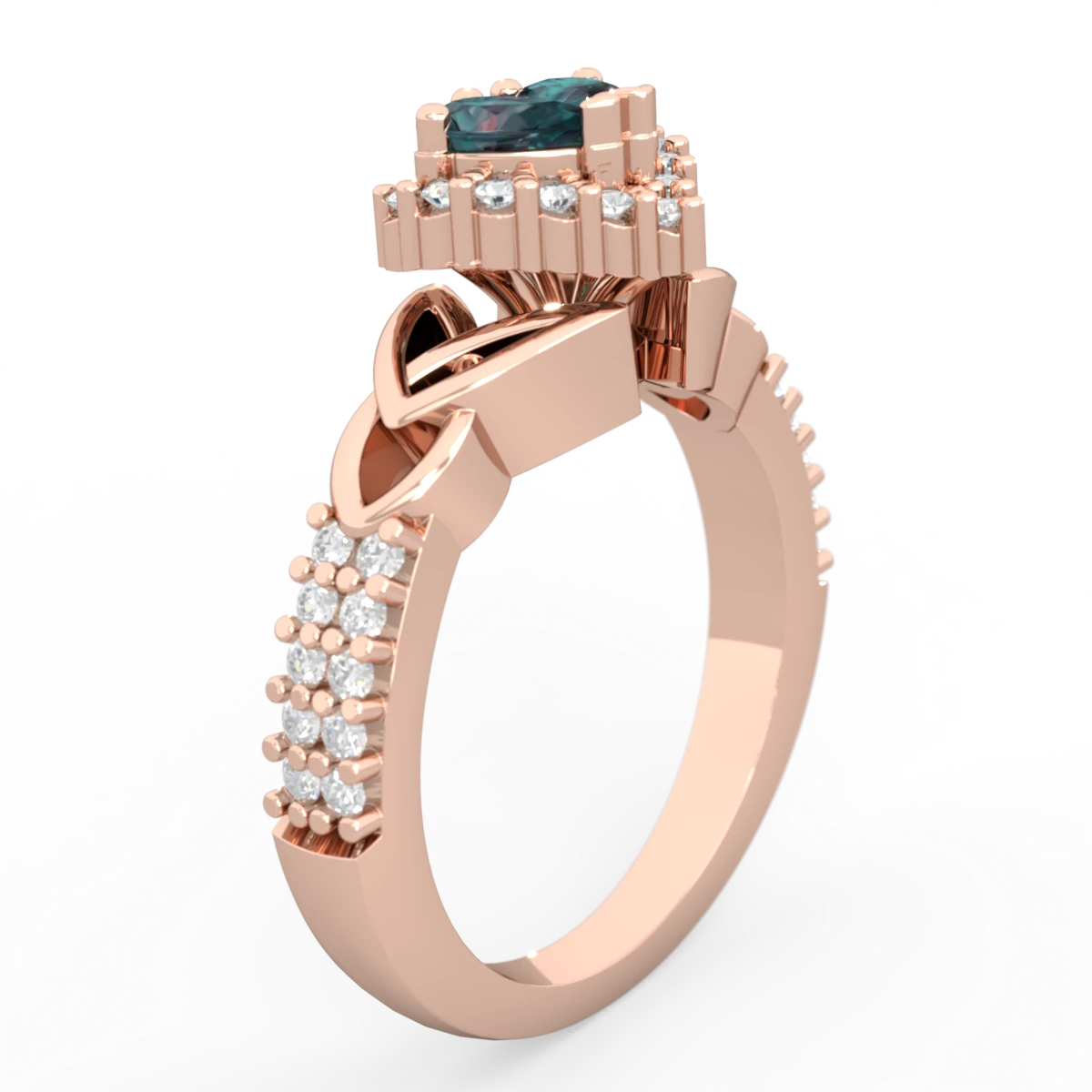 Alexandrite Celtic Knot Two Hearts As One 14K Rose Gold ring R2644HRT