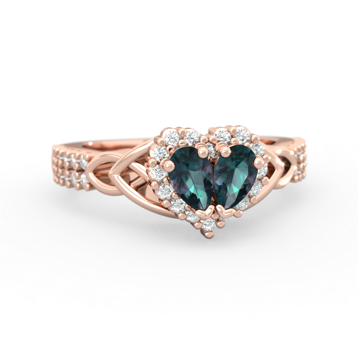 Alexandrite Celtic Knot Two Hearts As One 14K Rose Gold ring R2644HRT