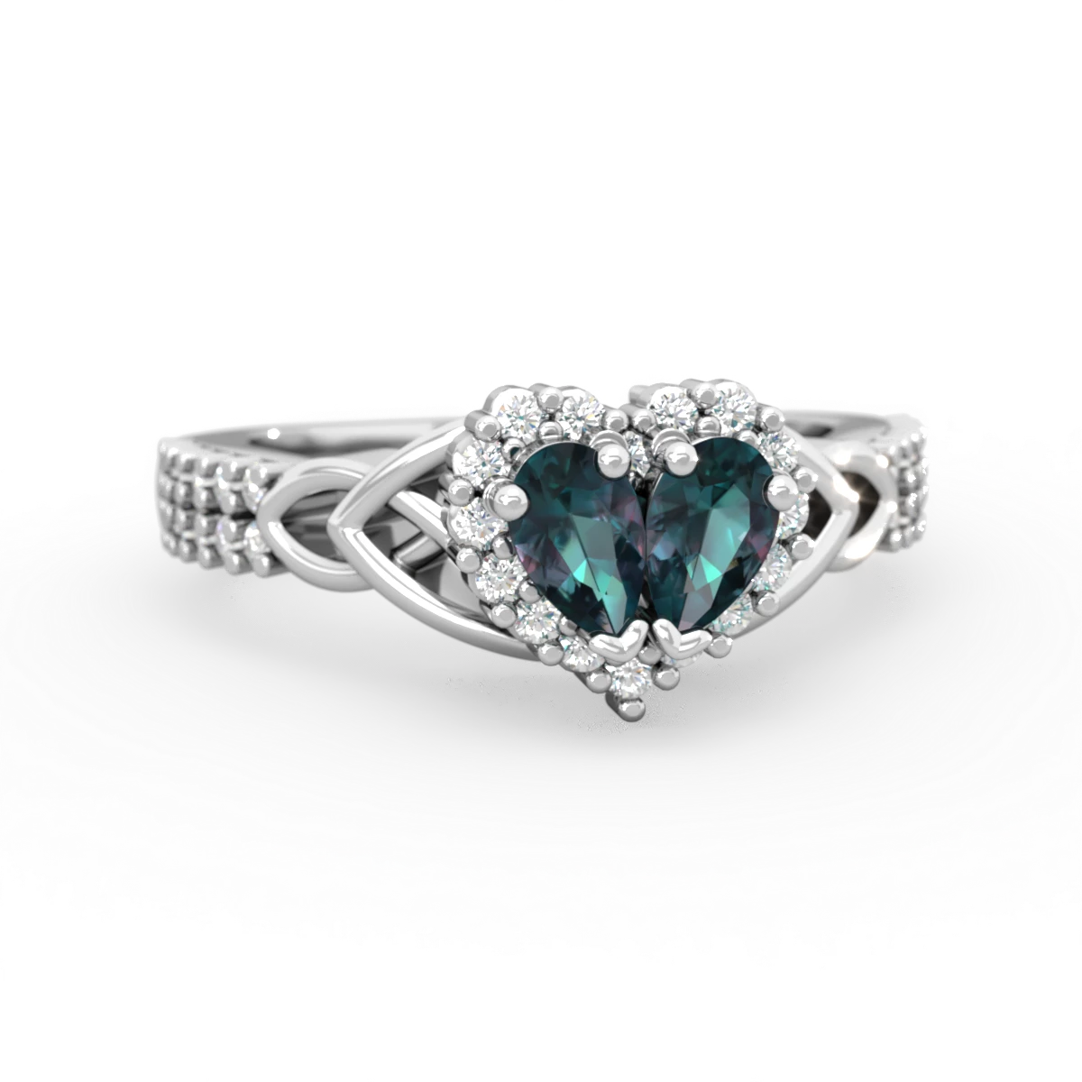 Alexandrite Celtic Knot Two Hearts As One 14K White Gold ring R2644HRT