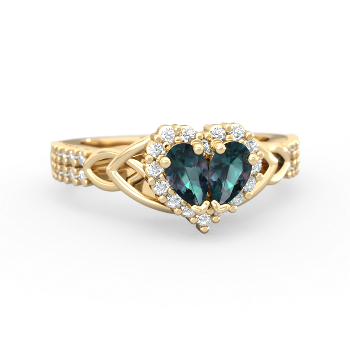 Alexandrite Celtic Knot Two Hearts As One 14K Yellow Gold ring R2644HRT