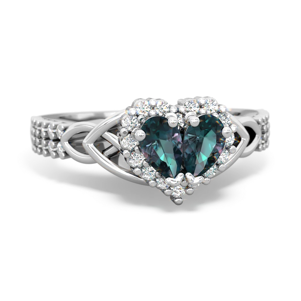 Alexandrite Celtic Knot Two Hearts As One 14K White Gold ring R2644HRT