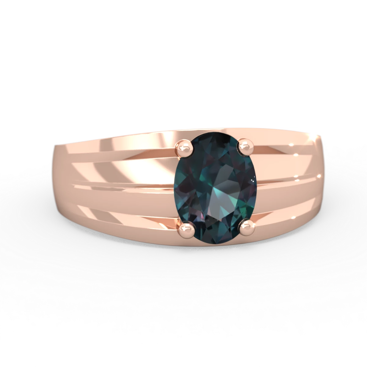 Alexandrite Men's Two Lane 14K Rose Gold ring R0363