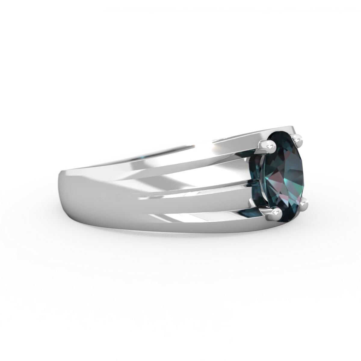 Alexandrite Men's Two Lane 14K White Gold ring R0363