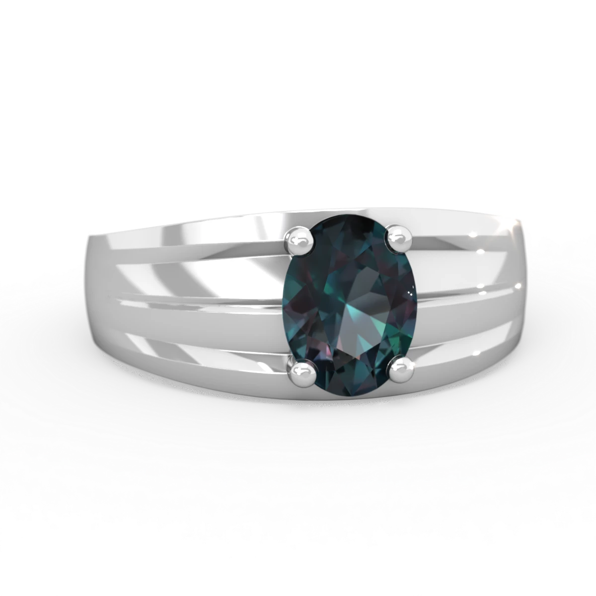 Alexandrite Men's Two Lane 14K White Gold ring R0363