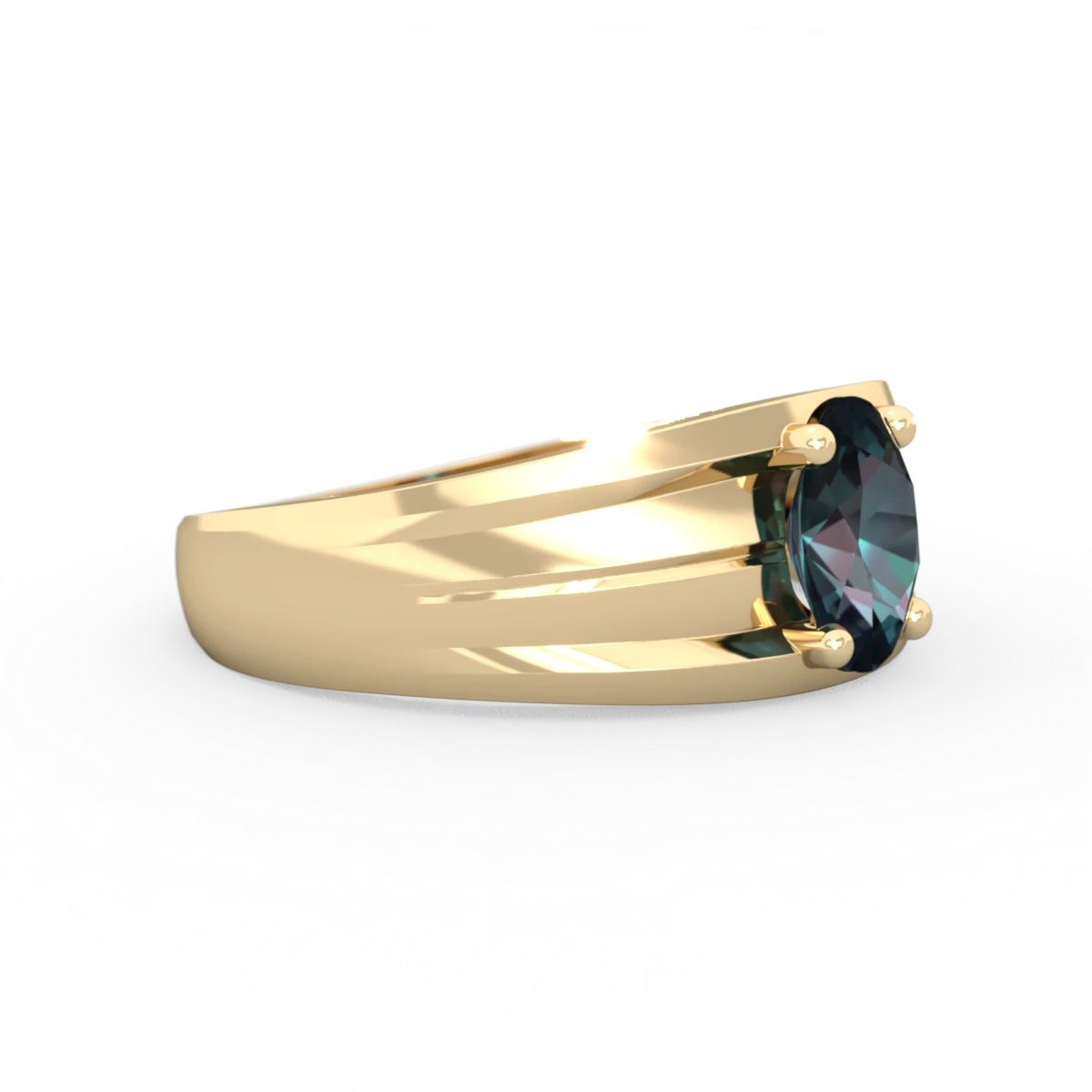 Alexandrite Men's Two Lane 14K Yellow Gold ring R0363