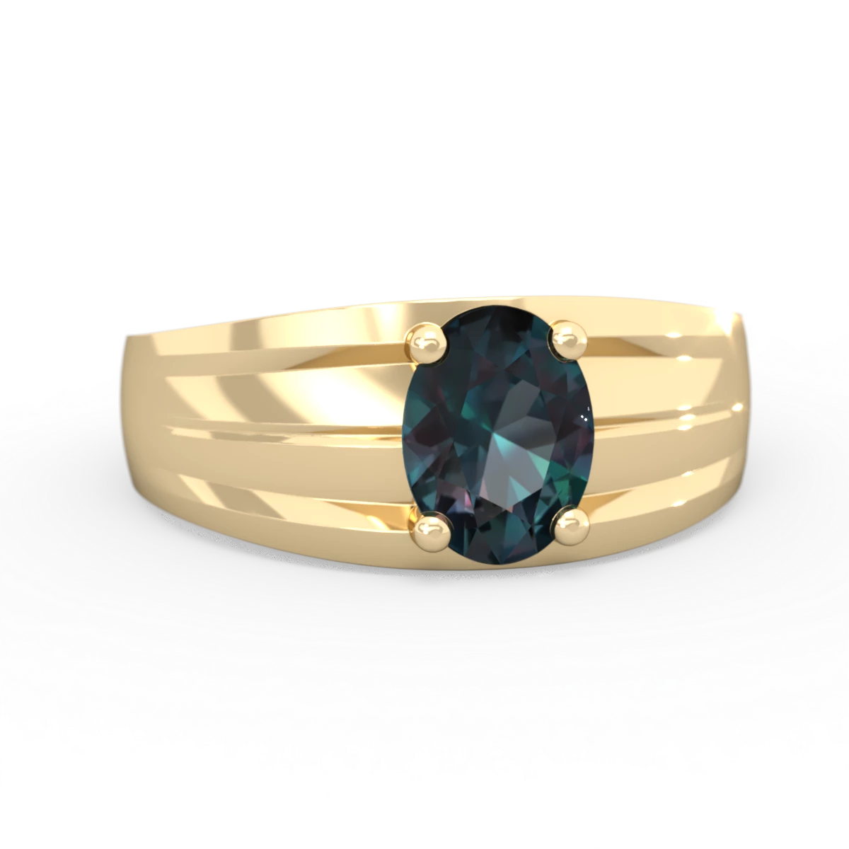 Alexandrite Men's Two Lane 14K Yellow Gold ring R0363