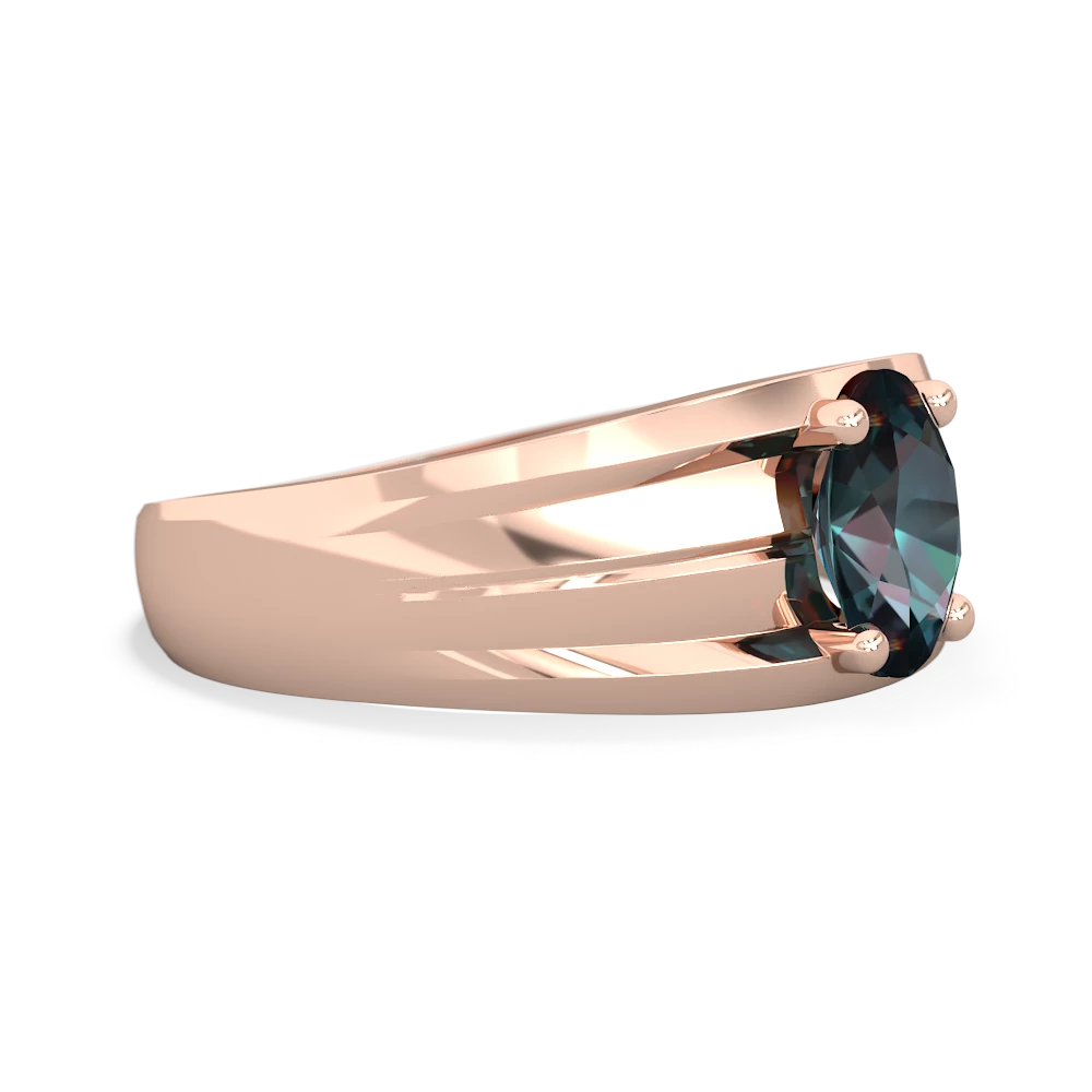 Alexandrite Men's Two Lane 14K Rose Gold ring R0363