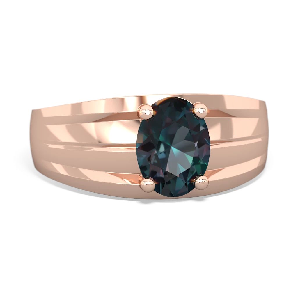 Alexandrite Men's Two Lane 14K Rose Gold ring R0363