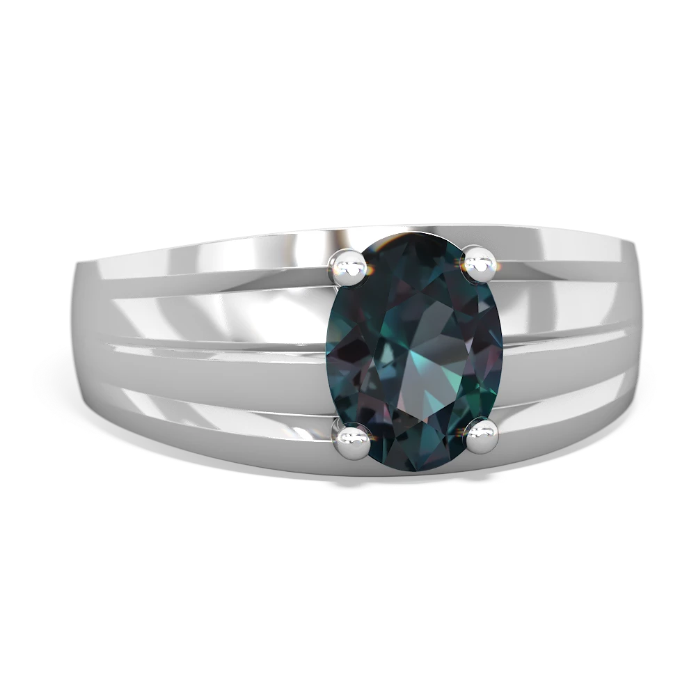 Alexandrite Men's Two Lane 14K White Gold ring R0363