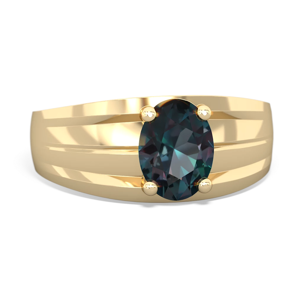 Alexandrite Men's Two Lane 14K Yellow Gold ring R0363